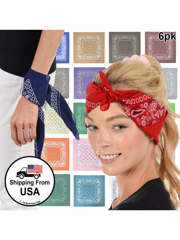 100% Cotton Head Wrap Bandanas 12 Pack with Tube Face Mask/Headband
