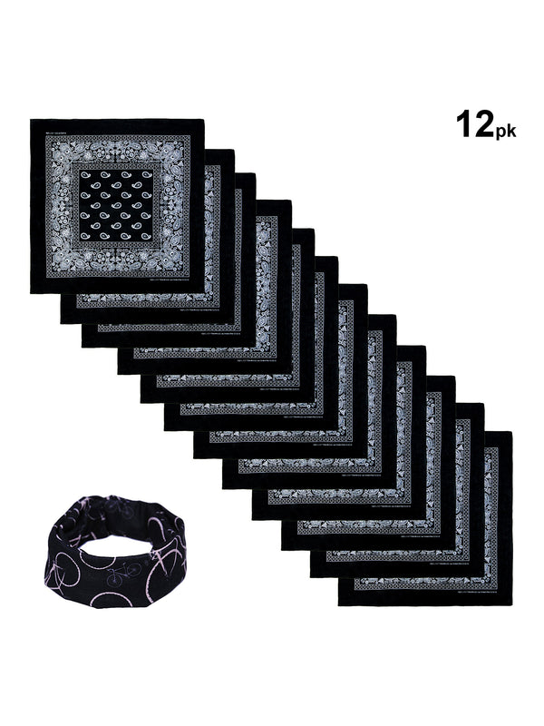 100% Cotton Head Wrap Bandanas 12 Pack with Tube Face Mask/Headband