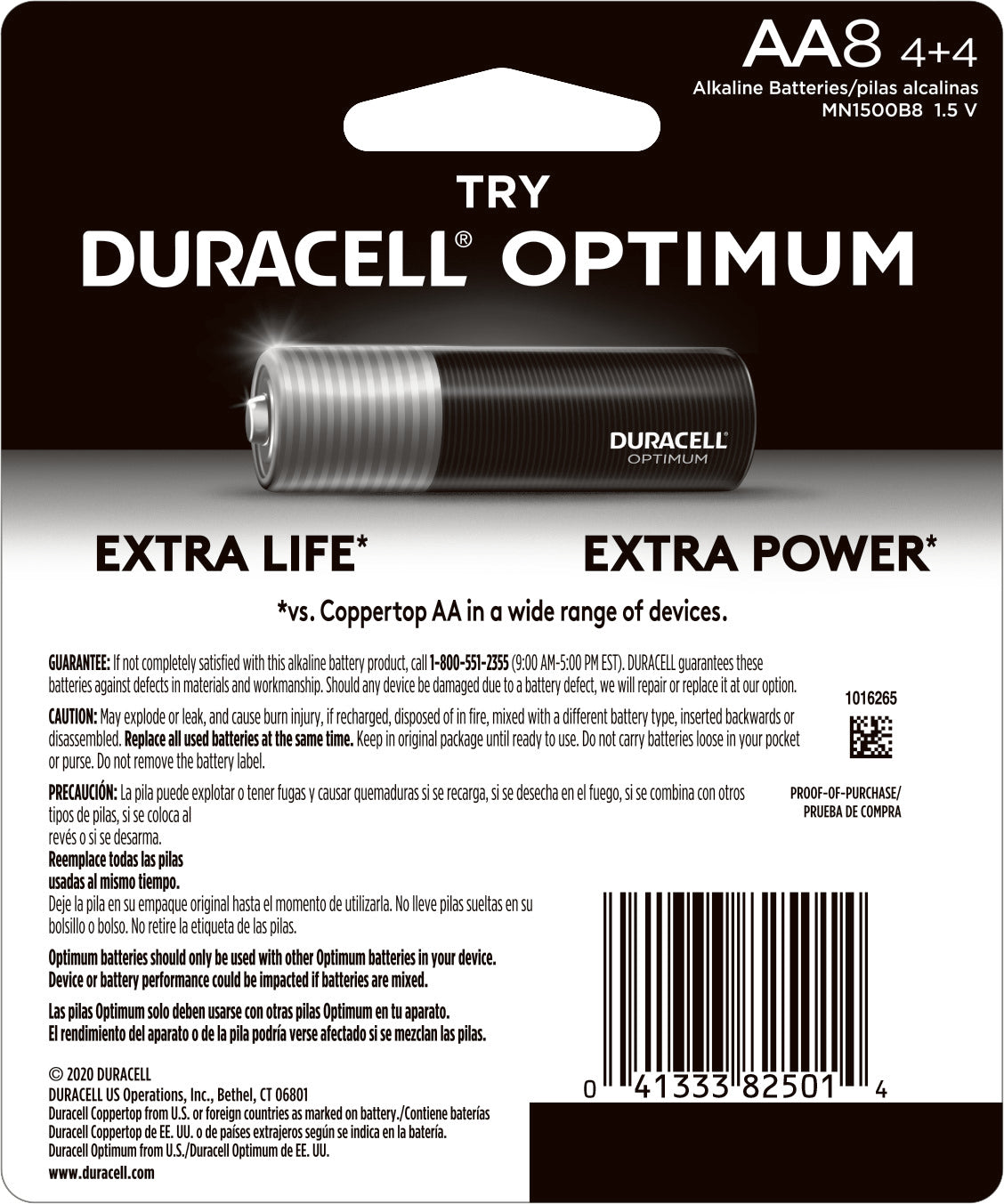 1.5V Alkaline AA Batteries, 4 Coppertop + 4 Optimum, 8 Pack (Limited Time Offer)