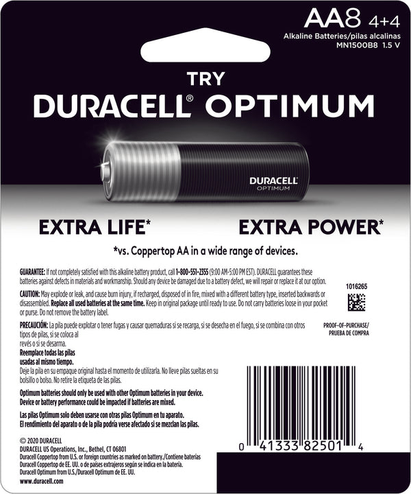 1.5V Alkaline AA Batteries, 4 Coppertop + 4 Optimum, 8 Pack (Limited Time Offer)